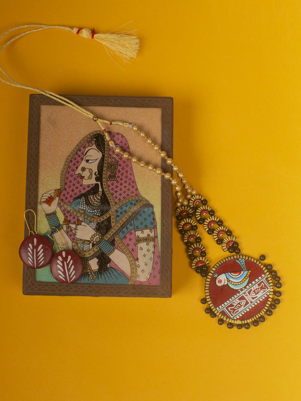 Hand Painted Terracotta Necklace Set - 9708 Jewellery Kasturi Sengupta   