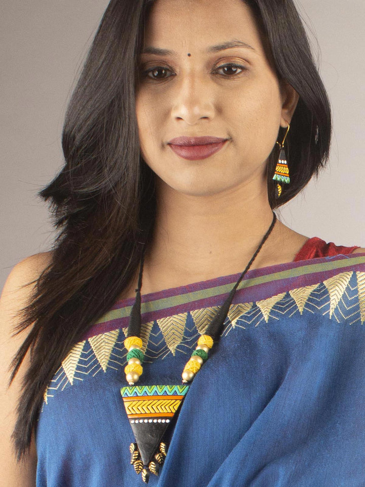 Hand Painted Terracotta Necklace Set - 9720 Jewellery Kasturi Sengupta   