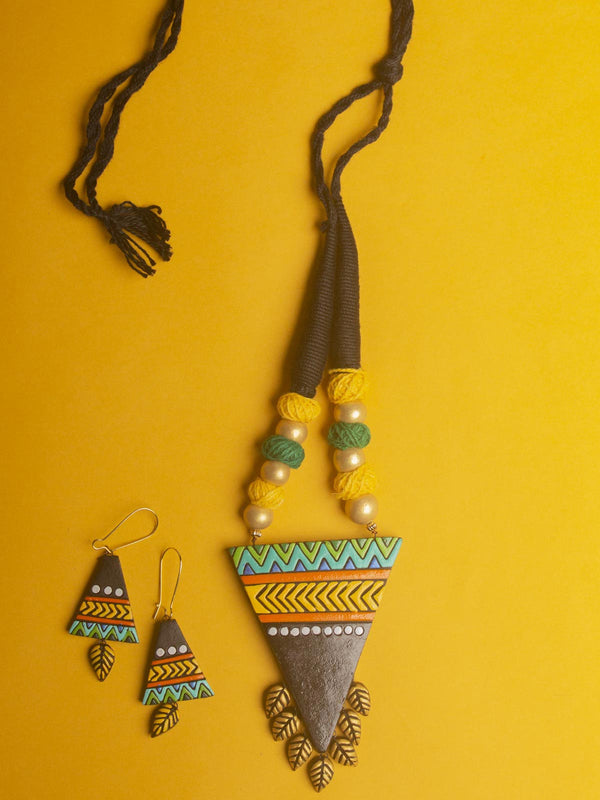 Hand Painted Terracotta Necklace Set - 9720