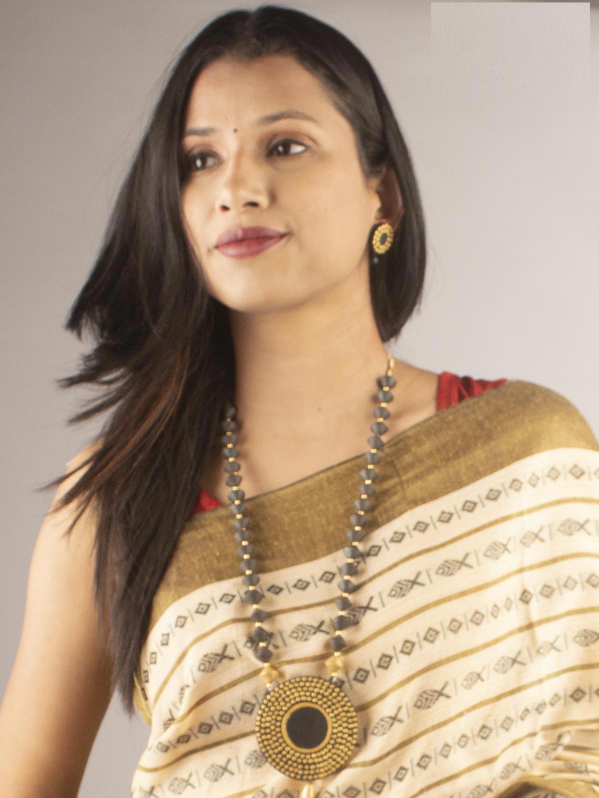 Round Hand Painted Terracotta Necklace Set - 9738 Jewellery AEVUM