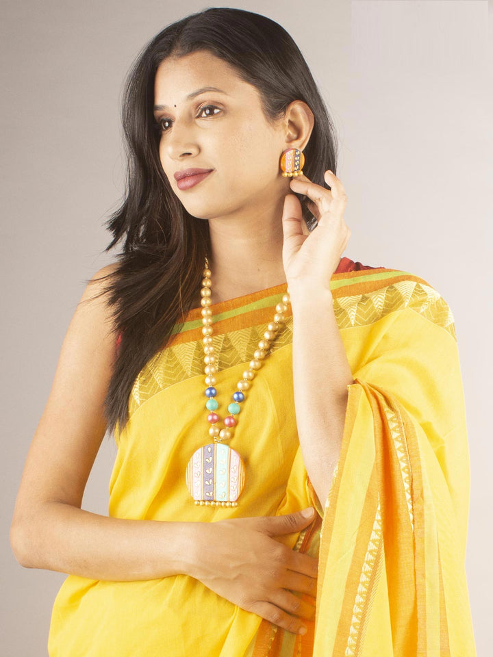 Multicoloured Hand Painted Terracotta Necklace Set - 9744 Jewellery Kasturi Sengupta   