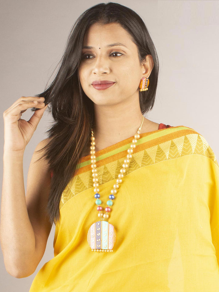 Multicoloured Hand Painted Terracotta Necklace Set - 9744 Jewellery Kasturi Sengupta   