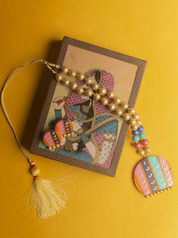 Multicoloured Hand Painted Terracotta Necklace Set - 9744 Jewellery Kasturi Sengupta   
