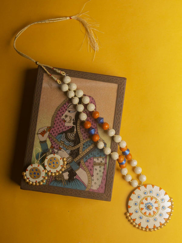Hand Painted Terracotta Necklace Set - 9746