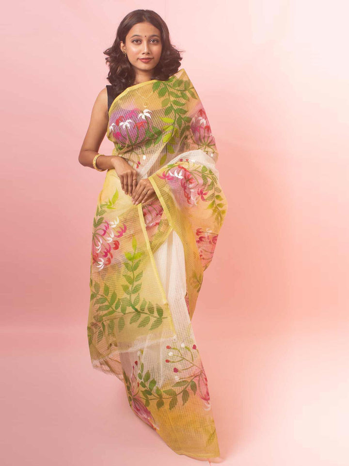 Hand Painted Cotton Resham Kota Saree without Blouse Piece - 9778 Saree Joydeep   