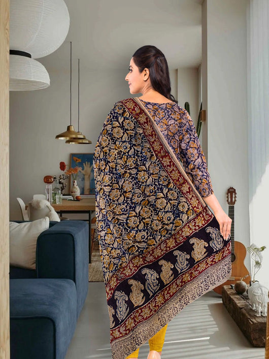 Pure Cotton Kalamkari Kurta Set - 20961 Women's Kurta Set AEVUM 2   