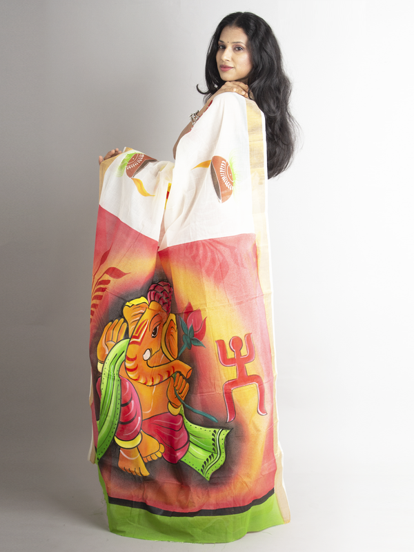 Kerala Cotton Hand Painted Saree with Blouse Piece - 0626