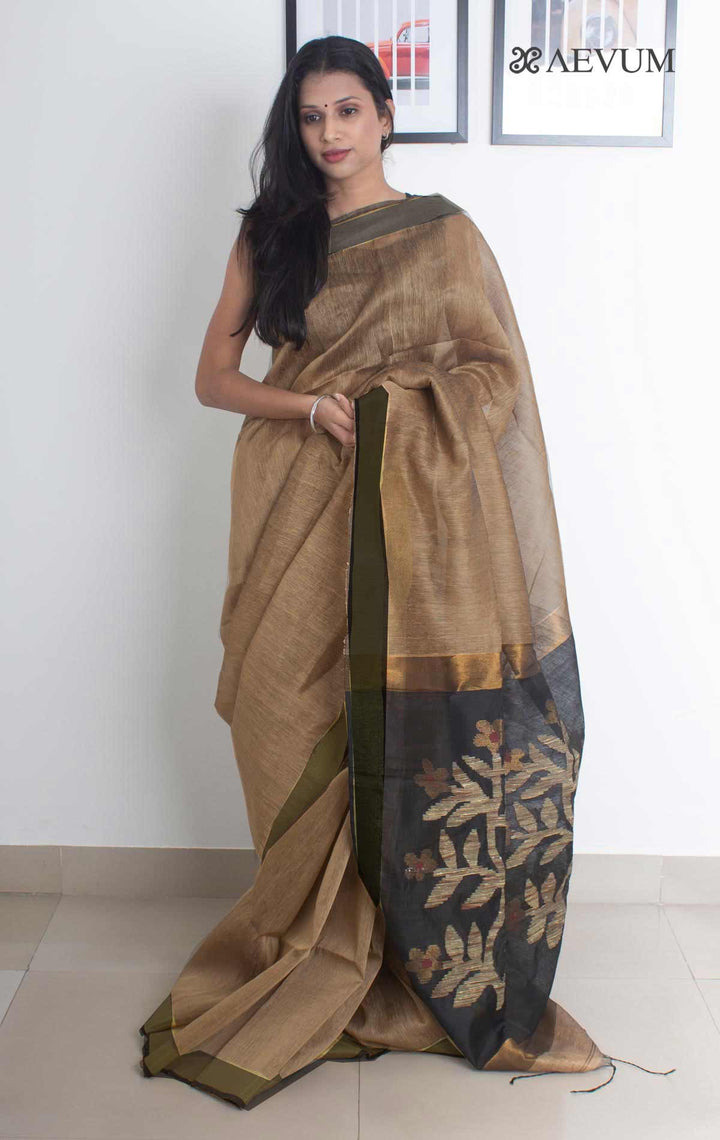 Silk Linen Saree with Blouse Piece - 1772 - AEVUM
