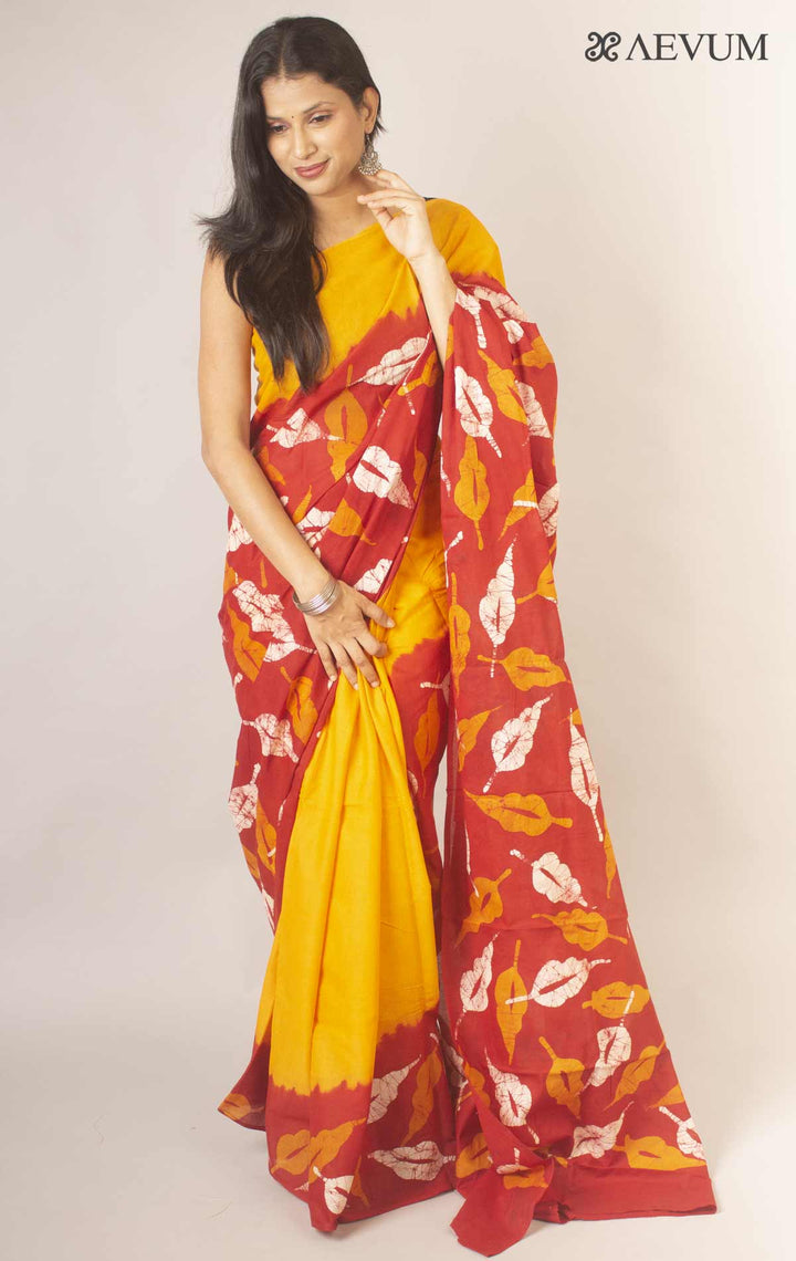 Hand Batik Mulmul Cotton Saree By Aevum - 14712 - AEVUM