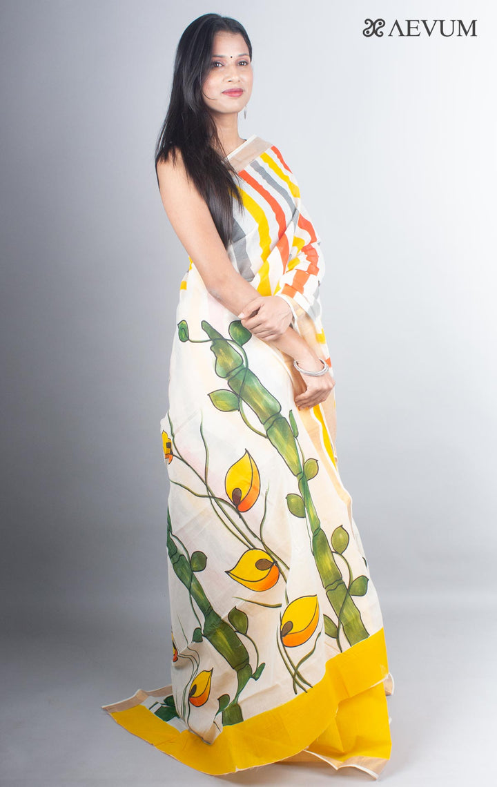 Kerala Cotton Hand Painted Saree with Blouse Piece - 4957 - AEVUM