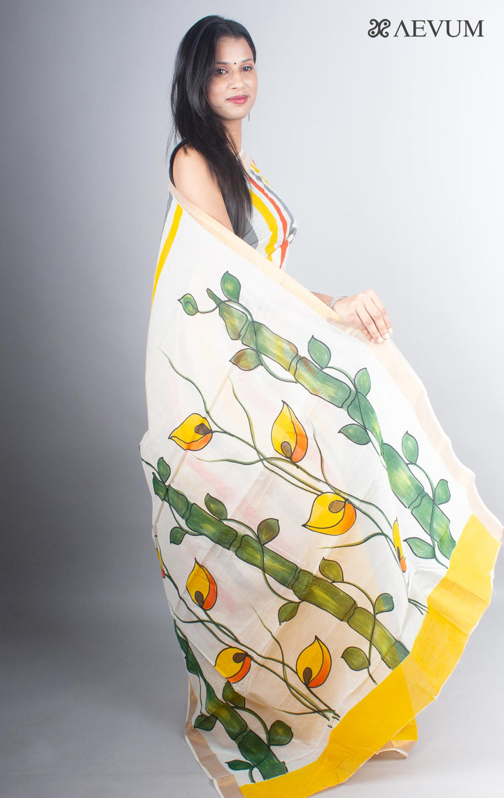 Kerala Cotton Hand Painted Saree with Blouse Piece - 4957 - AEVUM