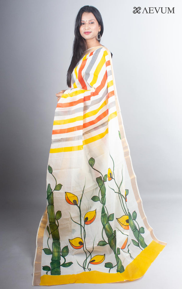 Kerala Cotton Hand Painted Saree with Blouse Piece - 4957 - AEVUM