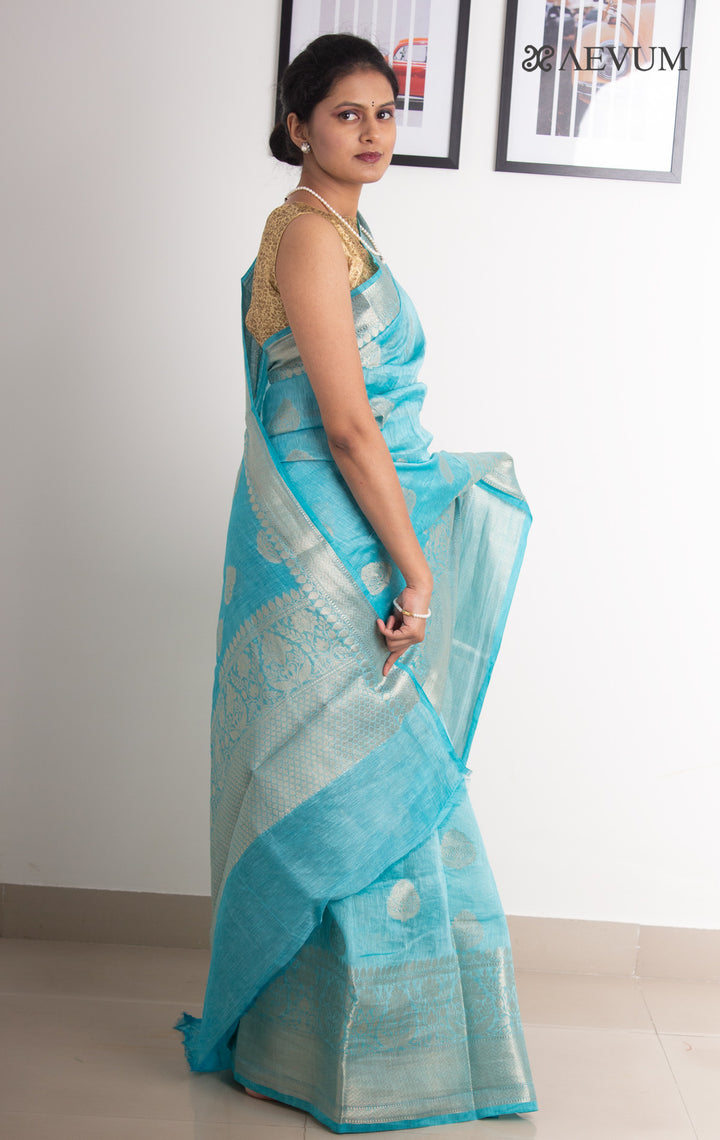 Silk Linen Banarasi Handloom Saree - 0450 - AEVUM