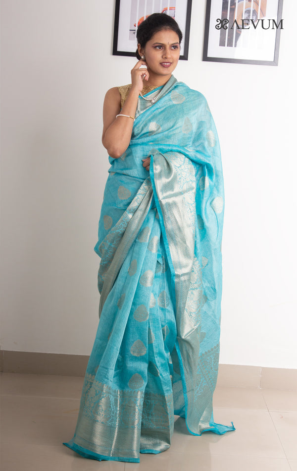 Silk Linen Banarasi Handloom Saree - 0450 Saree AEVUM   