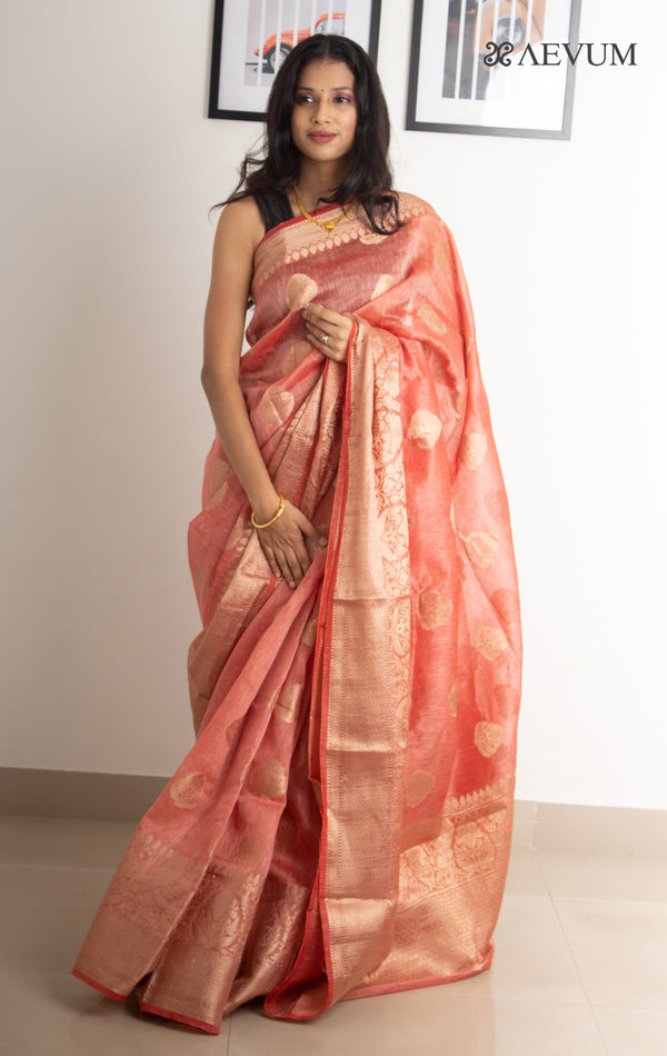 Silk Linen Banarasi Handloom Saree - 0451 - AEVUM