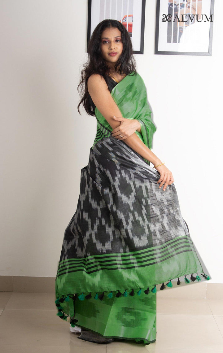 Semi Linen Ikkat Saree with Blouse Piece - 0479 - AEVUM