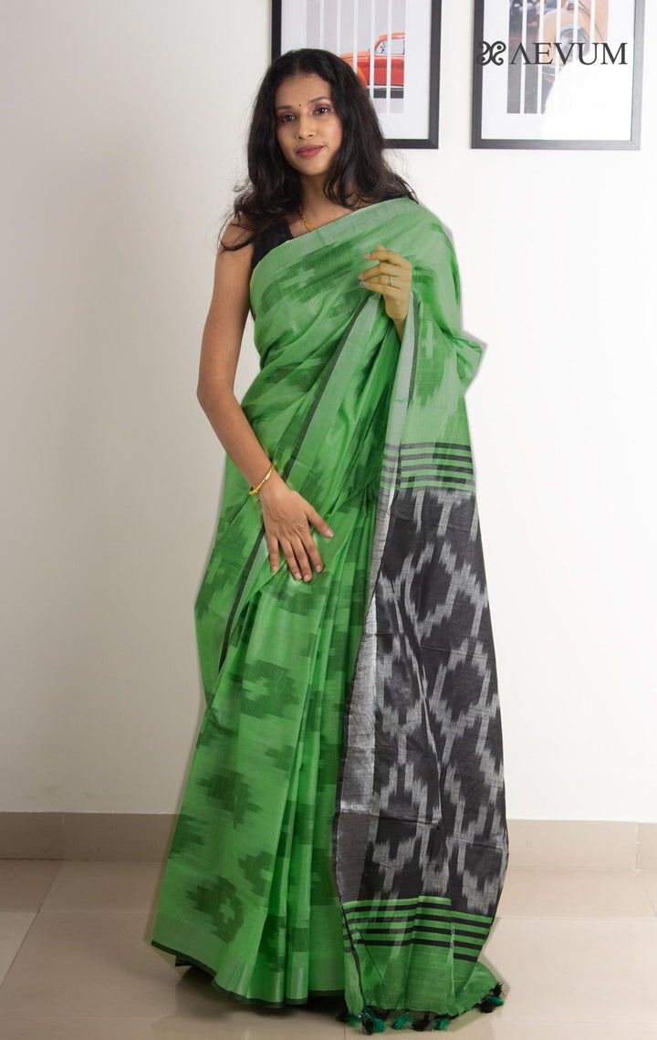 Semi Linen Ikkat Saree with Blouse Piece - 0479 - AEVUM