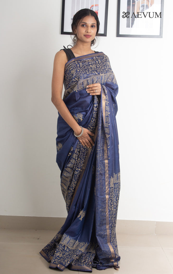 Katan Madhubani Silk Saree with Blouse Piece - 0485 - AEVUM