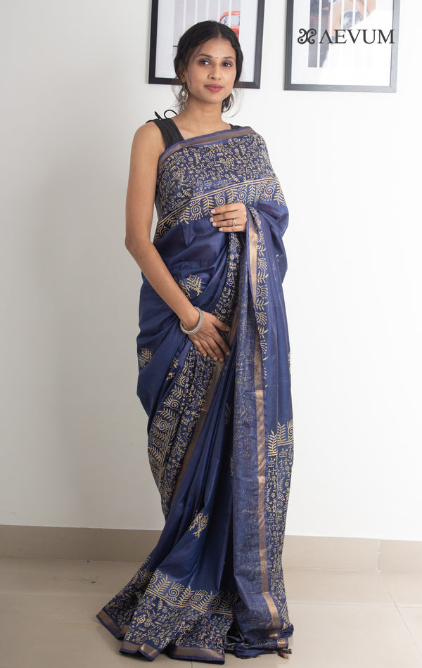 Katan Madhubani Silk Saree with Blouse Piece - 0485 Saree AEVUM   