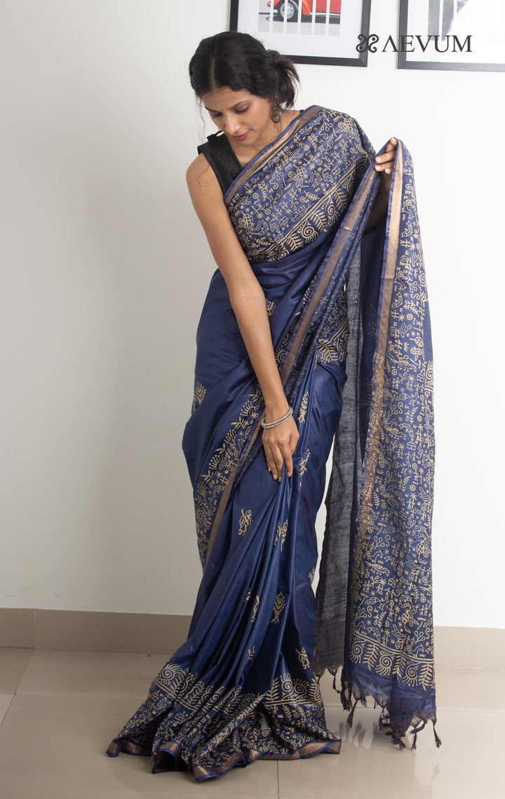 Katan Madhubani Silk Saree with Blouse Piece - 0485 Saree AEVUM   