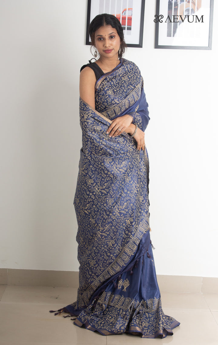 Katan Madhubani Silk Saree with Blouse Piece - 0485 - AEVUM