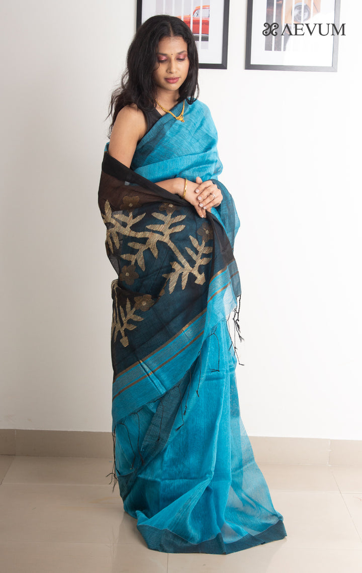 Silk Linen Saree with Blouse Piece - 0489 - AEVUM