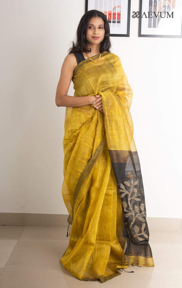 Silk Linen Saree with Blouse piece - 0491 Saree Rana Das   
