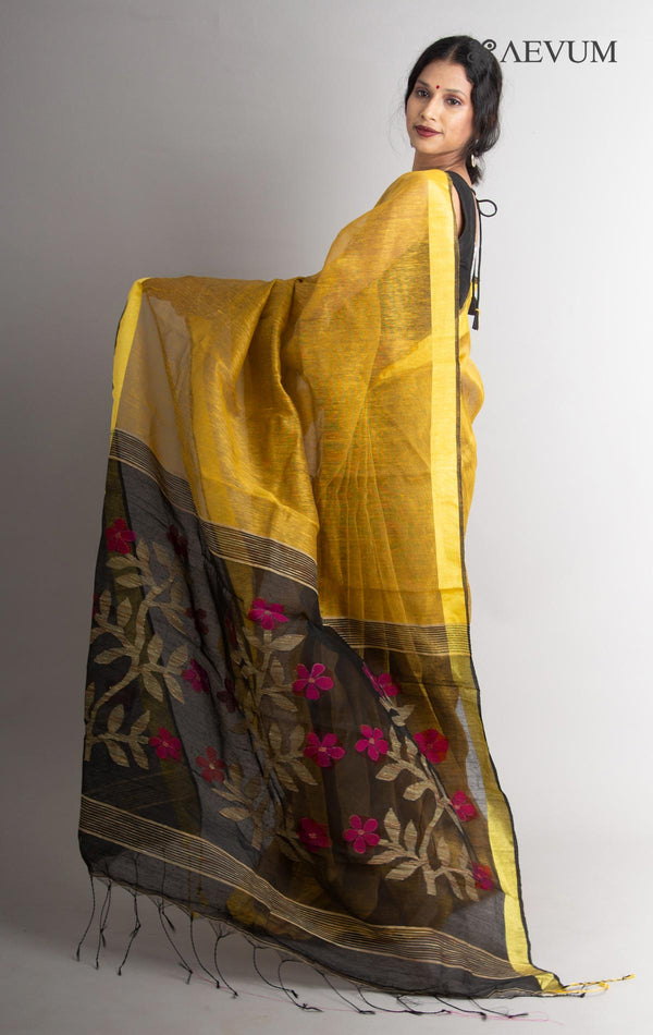 Silk Linen Saree with Blouse Piece - 0492 Saree Rana Das   