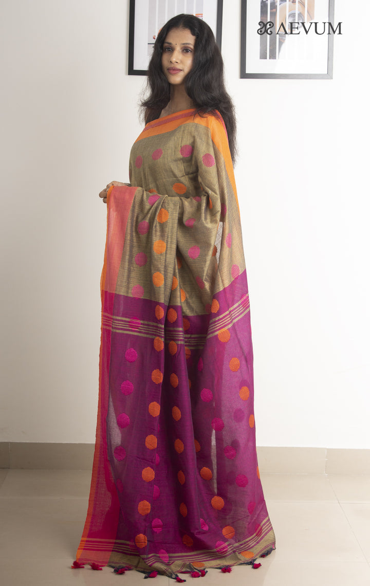 Begampuri Bengal Cotton Handloom Saree with Blouse piece - 0498 Saree AEVUM   
