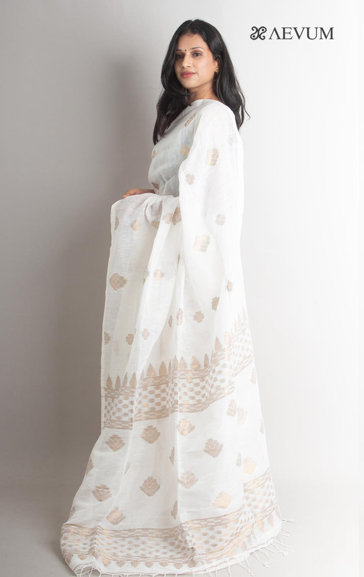 Organic Linen Handloom Saree with blouse piece - 0519 Saree Riya's Collection   