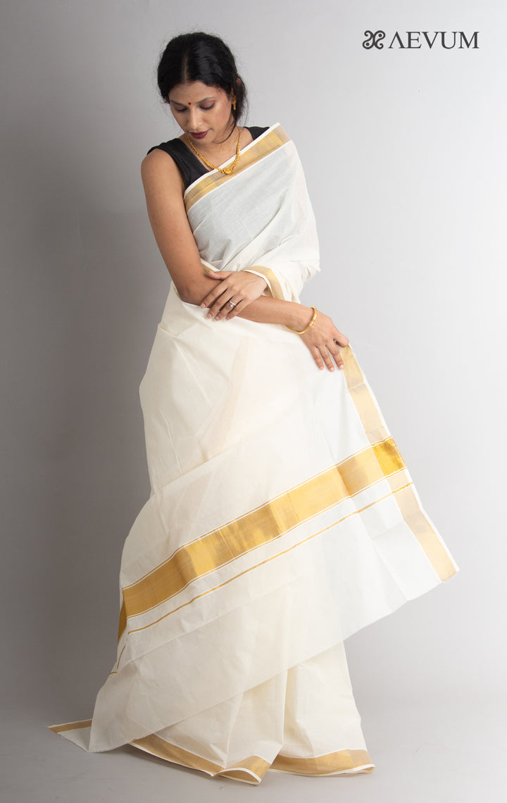 Kerala Cotton thin Zari Bordered Saree - 0528 - AEVUM