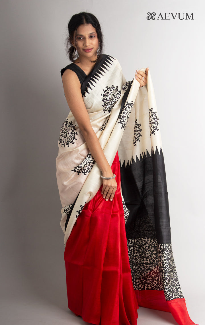 Three Ply Murshidabad  Pure Silk With Blouse Piece - 0577 Saree Riya's Collection   