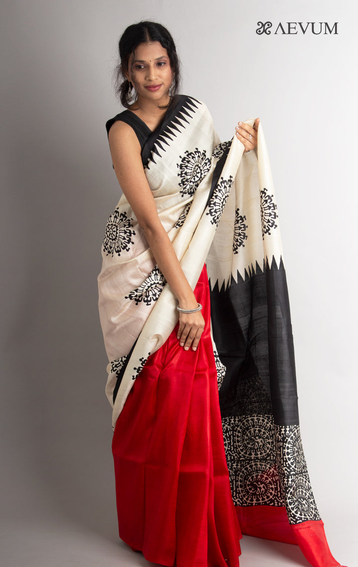 Three Ply Murshidabad  Pure Silk With Blouse Piece - 0577 - AEVUM