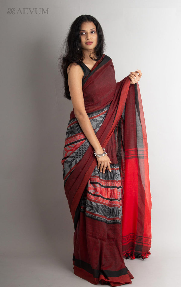 Begampuri Fish Madhyamani Bengal Cotton Saree - 0605 - AEVUM