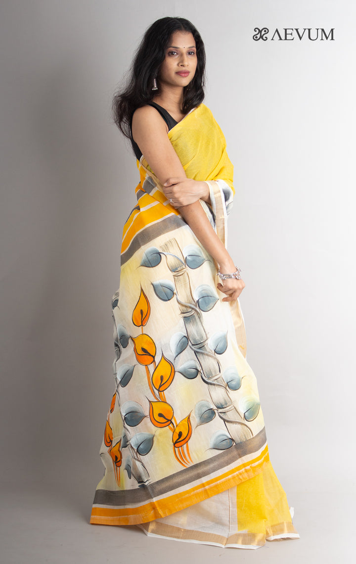 Kerala Cotton Hand Painted Saree with Blouse Piece - 0623 Saree Riya's Collection   