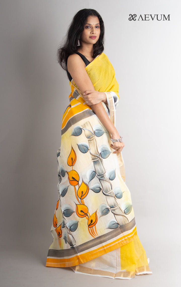Kerala Cotton Hand Painted Saree with Blouse Piece - 0623 - AEVUM