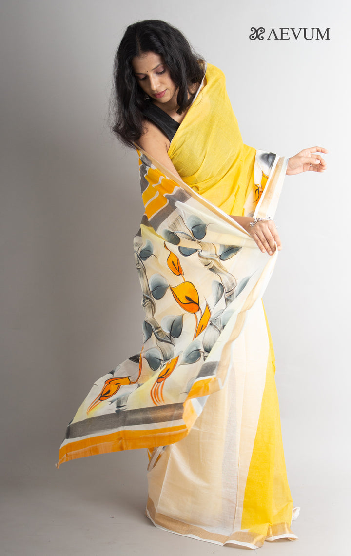 Kerala Cotton Hand Painted Saree with Blouse Piece - 0623 Saree Riya's Collection   