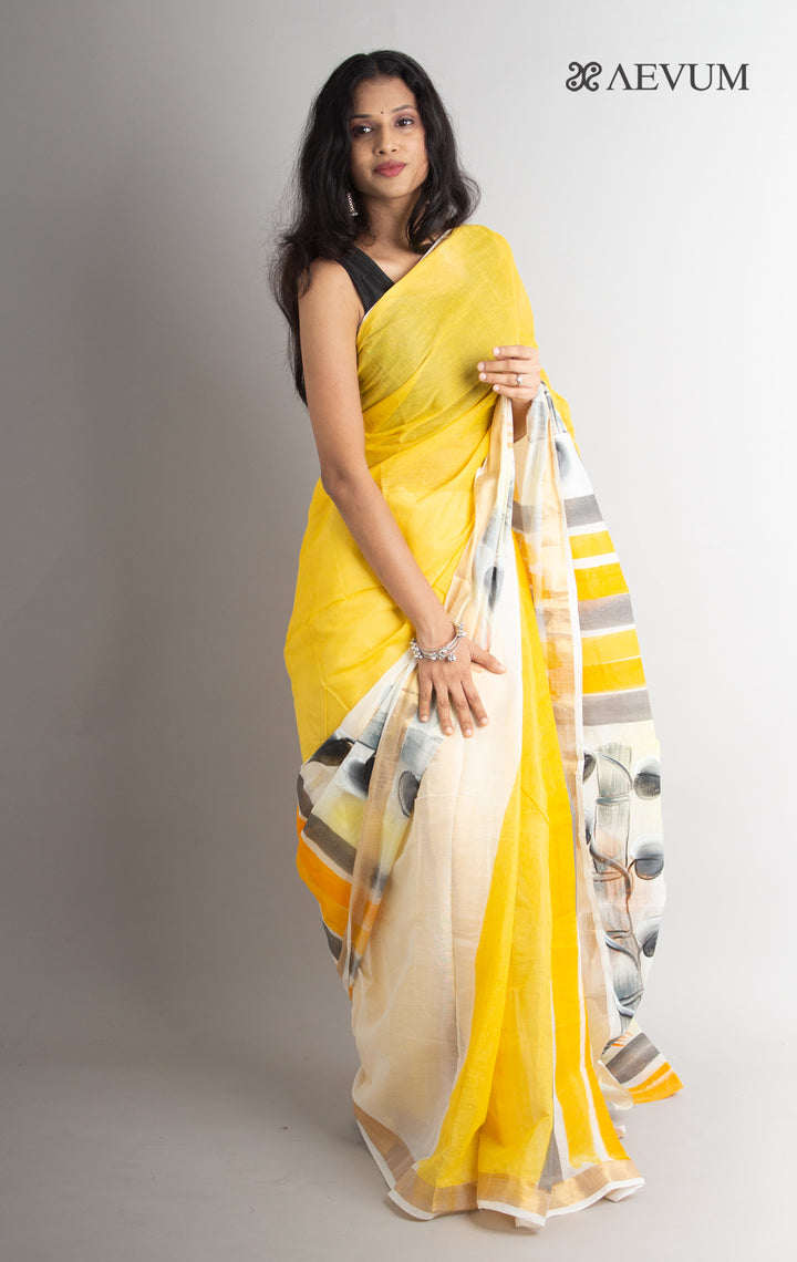Kerala Cotton Hand Painted Saree with Blouse Piece - 0623 - AEVUM