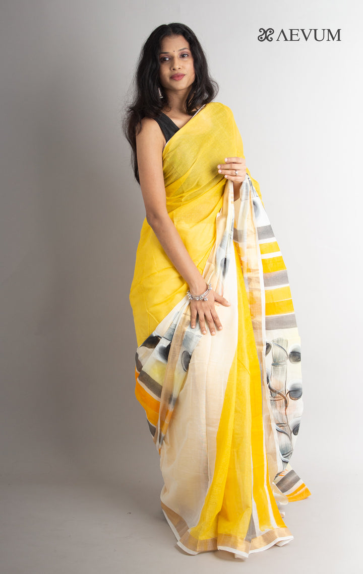 Kerala Cotton Hand Painted Saree with Blouse Piece - 0623 Saree Riya's Collection   