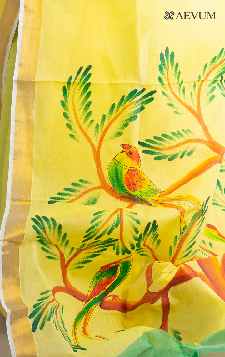 Kerala Cotton Hand Painted Saree with Blouse Piece - 0629 - AEVUM