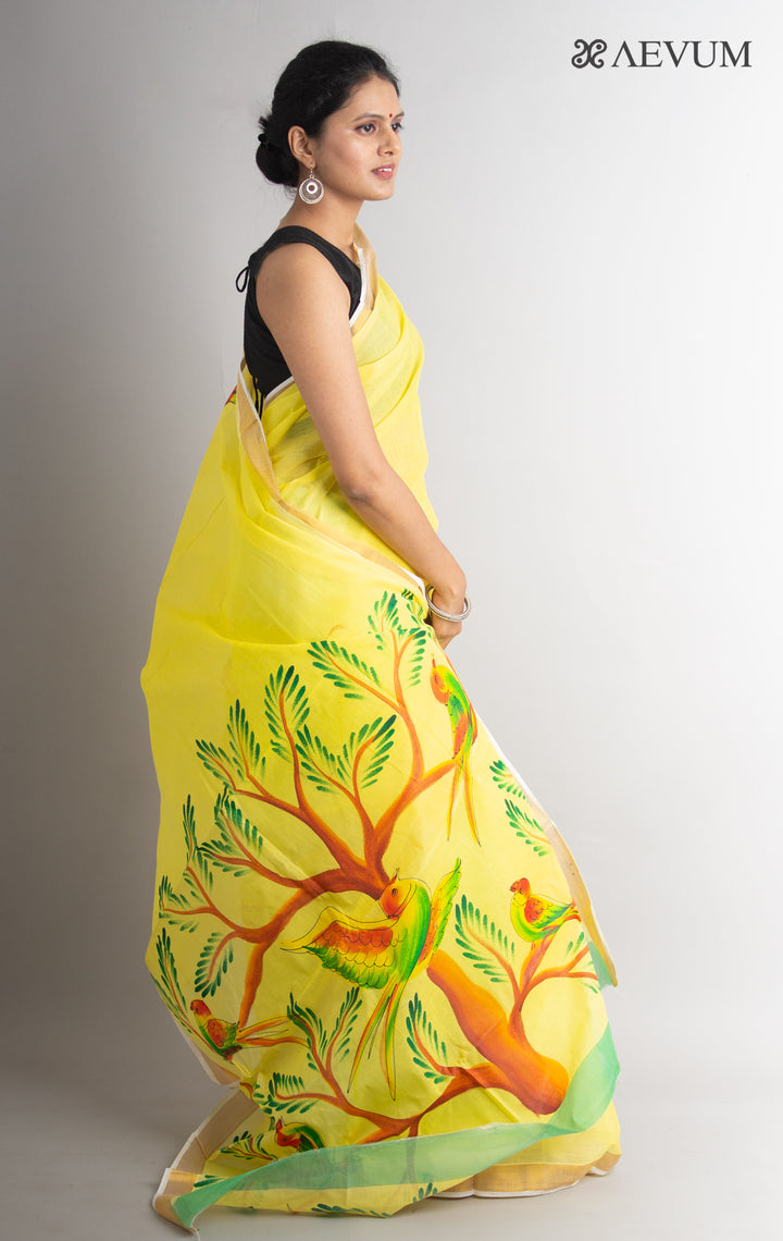 Kerala Cotton Hand Painted Saree with Blouse Piece - 0629 - AEVUM