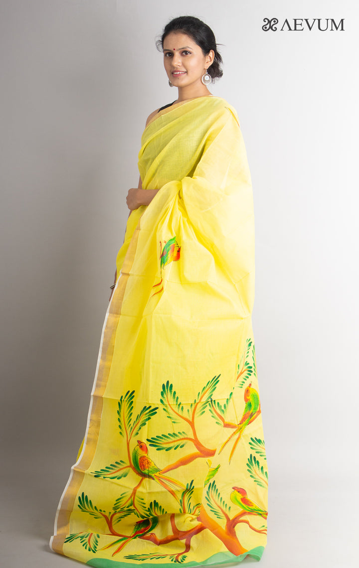 Kerala Cotton Hand Painted Saree with Blouse Piece - 0629 - AEVUM