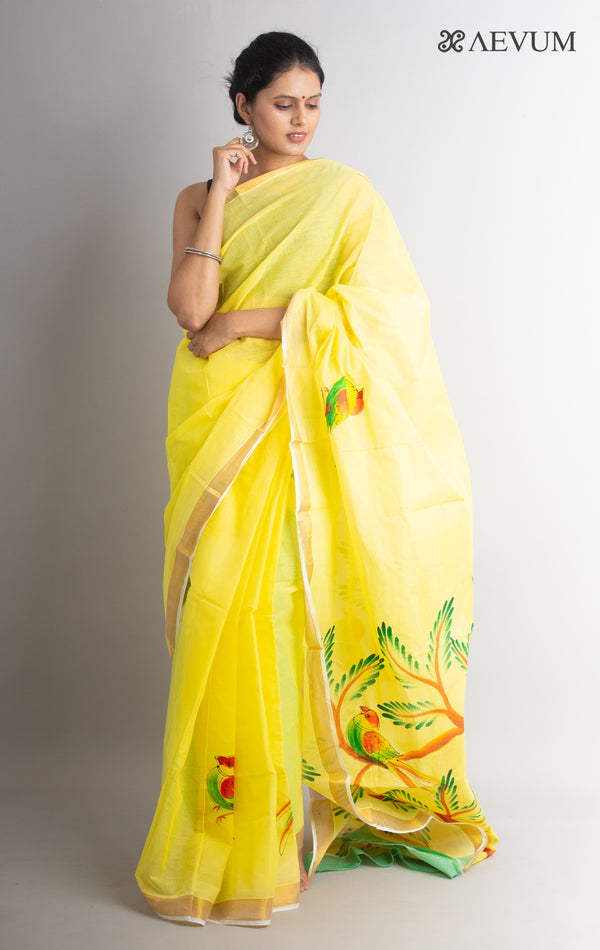 Kerala Cotton Hand Painted Saree with Blouse Piece - 0629 - AEVUM