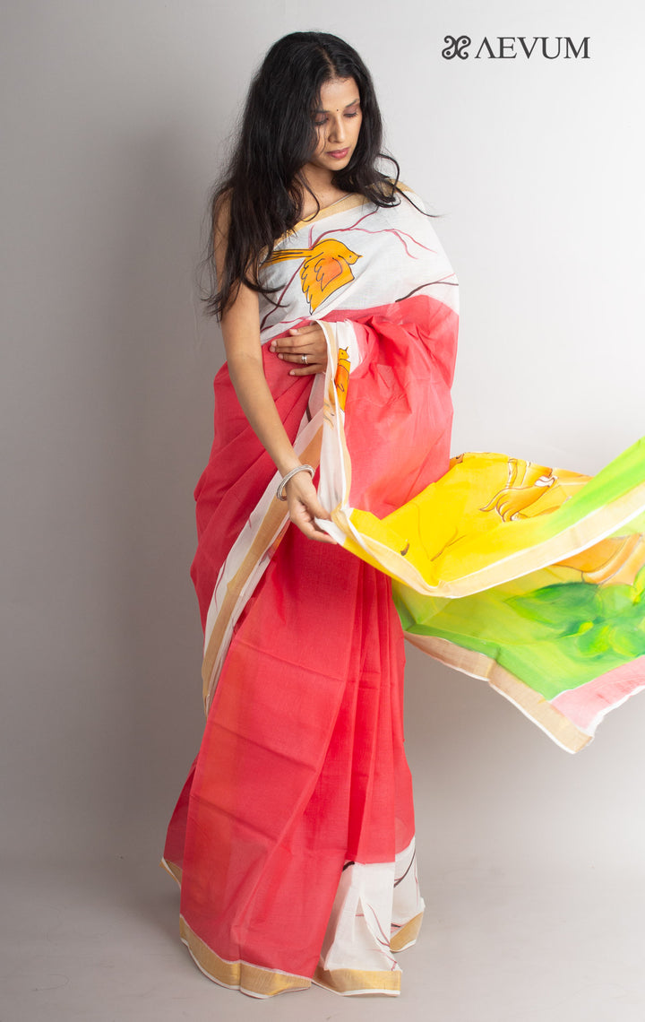 Kerala Cotton Hand Painted Saree with Blouse Piece - 0679 - AEVUM
