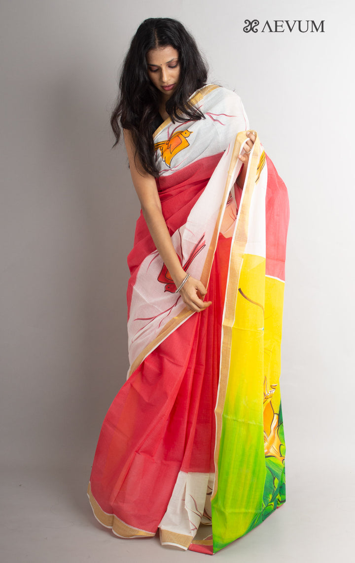 Kerala Cotton Hand Painted Saree with Blouse Piece - 0679 - AEVUM