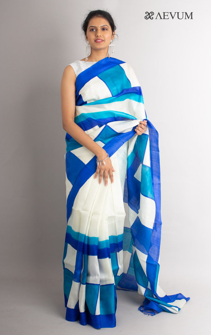 Three Ply Murshidabad Hand Painted Pure Silk With Blouse Piece - 0691 - AEVUM