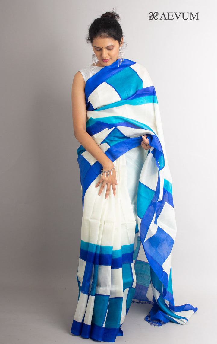 Three Ply Murshidabad Hand Painted Pure Silk With Blouse Piece - 0691 - AEVUM