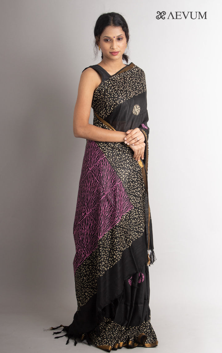 Katan Madhubani Silk Saree with Blouse Piece - 0778 - AEVUM