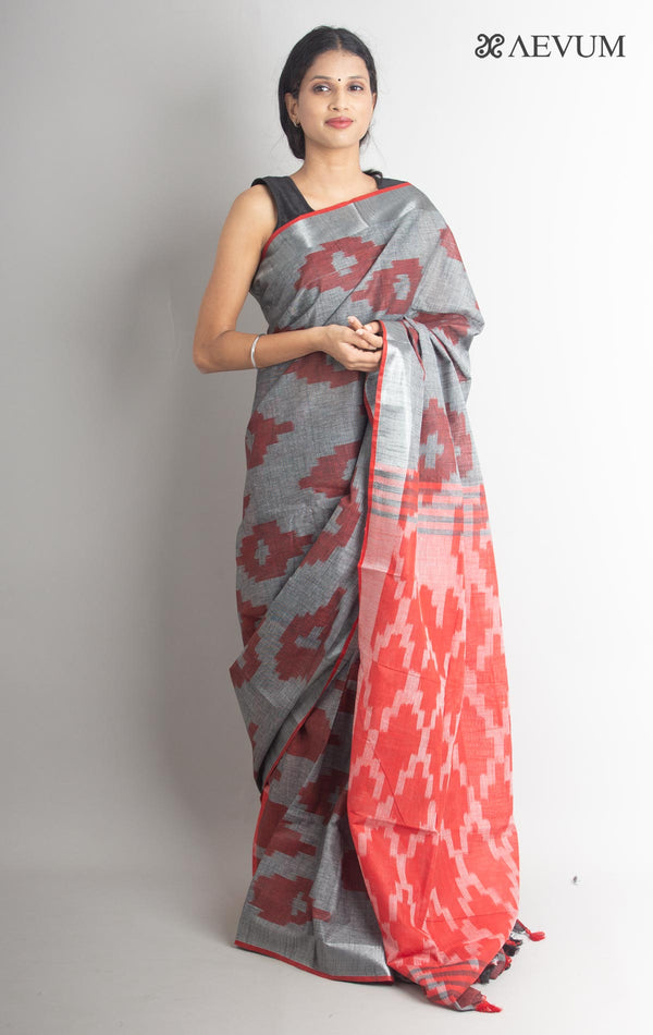 Semi Linen Ikkat Saree with Blouse Piece - 0842 - AEVUM