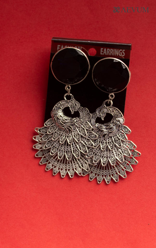 Silver Coloured Oxidised Danglers Earrings - 0902 - AEVUM